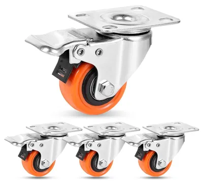 Produktbild von Möbelrollen 50mm mit Bremse, 360° Lenkrollen Schwerlast, 270kg Tragfähigkeit, Polyurethan, Doppelverriegelung, 4er-Set