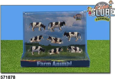 Image de Kids Globe Vaches pour la ferme 1:87, 8 pièces, couleur noir/blanc, pour enfants