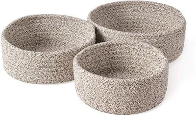 Obrázek produktu pro Ibenzoa® Sada 3 pletených úložných košíků z bavlněné šňůry, design v bohémském stylu, stohovatelné, rozměry: 16,5×7,1 cm / 19,1×7,1 cm / 21,8×8,9 cm