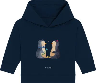 Produktbild von Mr. & Mrs. Panda Organic Baby Hoodie Pinguin Pärchen 24. - 36. Monat - French Navy - Geschenk, glücklich, Liebe, Kapuzenshirt, Kapuzensweatshirt, Verknallt