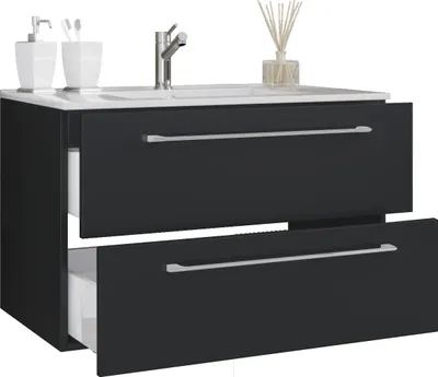 Immagine prodotto di 2 pz lavabo / lavabo armadio larghezza 80 cm / set di mobili da bagno appeso con due cassetti / Badinos
