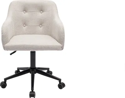 Produktbild von Miliboo - Gepolsterter Bürostuhl mit Rollen aus strukturiertem Samteffektgewebe in Beige und Schwarzem Metall BALTIK