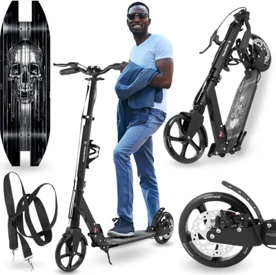 Produktbild von HyperMotion Skyline Black – faltbarer Aluminium-Scooter für Kinder, Jugendliche & Erwachsene, mit Scheibenbremse & Federung, bis 100 kg