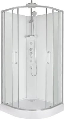 A white and silver hydromassage shower cabin.