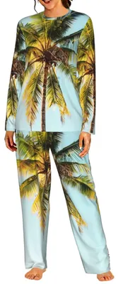 Produktbild von Damenpyjama mit langen Ärmeln und Palmenmuster