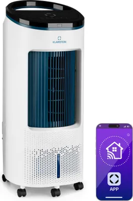Image de Klarstein IceWind Plus Smart Rafraîchisseur d'Air 4-en-1 – Ventilateur, Humidificateur & Purificateur, 330 m³/h, WiFi & Alexa, 7L Réservoir, Silencieux, Minuterie, Ioniseur, 4 Vitesses, Bleu / Blanc