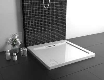 Produktbild von ECOLAM Duschwanne Duschtasse flach A-Besco Viereck quadratisch 90x90 x4,5 cm Tiefe 2,5 cm Acryl weiß + Siphon + Silikon