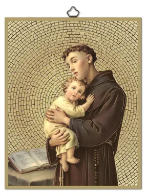 Heiligenbild Saint Antonio auf Holz 8 mm, Goldfolien-Mosaik