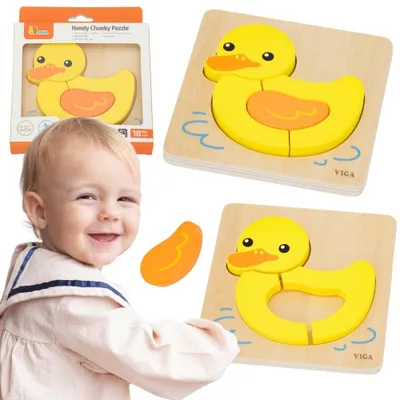 Produktbild von Viga Holzpuzzle Ente, bunt, mit abgerundeten Kanten für Kleinkinder ab 18 Monaten