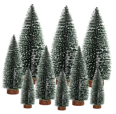 Image de Mini sapin de Noël artificiel avec effet neige, lot de 9, tailles de 10 à 20 cm, idéal pour la décoration de table, les projets DIY et les vitrines