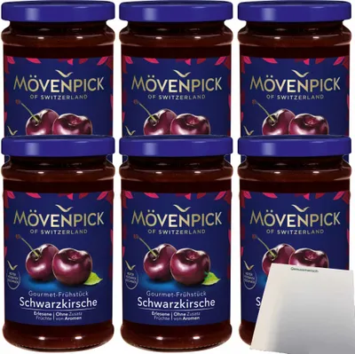 Produktbild von Mövenpick Gourmet-Frühstück Schwarzkirsche Fruchtaufstrich 6er Pack (6x250g Glas) + usy Block