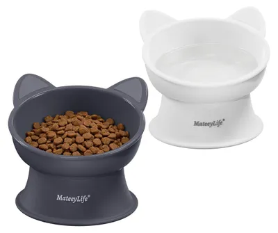 Produktbild von Erhöhter Futternapf Katzennapf Wassernapf - Set mit 2 Stück - 6 oz - Erhöht und 15° geneigt - Rutschfester Boden