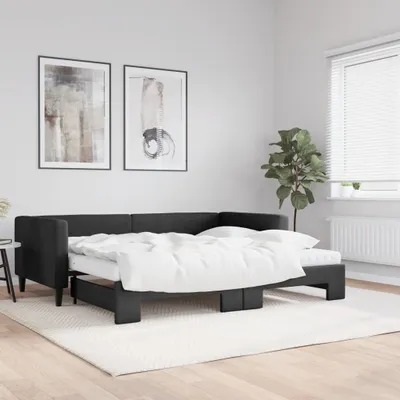 Image de Maison Exclusive - Canapé-lit convertible avec matelas noir 90 x 200 cm en tissu