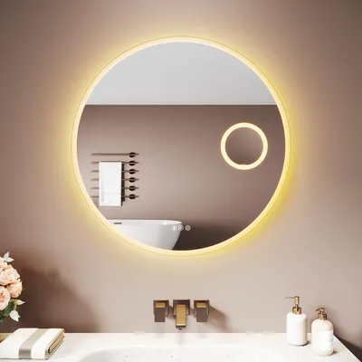 Immagine prodotto di SONNI Specchio da bagno rotondo bianco 70 x 70 x 3,5 cm Tre temperature di colore Specchio d'ingrandimento Antiappannamento e Bluetooth