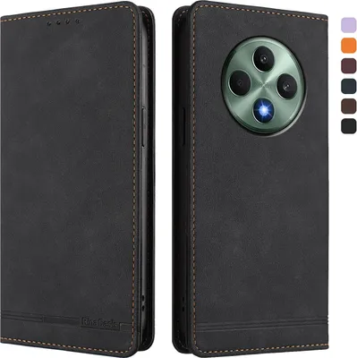 Produktbild von Hülle für Oppo Reno12 F 5G/Reno12 F 4G, Retro Kunstleder Ständer Klapphülle mit Kartenfächer und Magnetische Schwarz