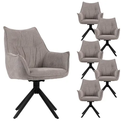 Produktbild von Esszimmerstühle 6er Set Ginosa light grey mit Armlehnen & drehbarem Sitz – gepolstert