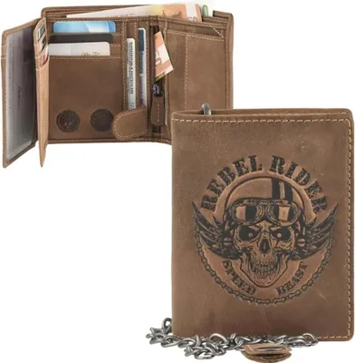 Produktbild von Greenburry Kettenbörse Leder braun Totenkopf Geldbörse REBEL RIDER 10x12cm