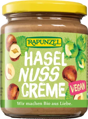 Produktbild von Rapunzel 120300, Nussaufstrich, Haselnuss, 250 g, Nüsse, Deutschland, HASELNÜSSE* (60,00%), Palmöl*, Rohrzucker*, MANDELMEHL* (4,00%), Vollrohrzucker*, Meersalz
