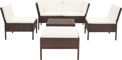 Image de vidaXL Ensemble de salon de jardin 6 pièces avec coussins Poly rotin brun