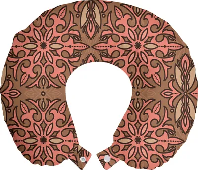 Produktbild von ABAKUHAUS Ethnisch Reisekissen Nackenstütze, Damast-Blumen viktorianische Kunst, Schaumstoff Reiseartikel für Flugzeug und Auto, 30x30 cm, Coral Caramel
