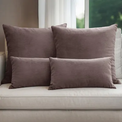 Produktbild von Selfitex 4er Set Cord Kissen inkl. Füllkissen, weich und dekorativ, Couchkissen mit Cord Optik, Größe: 2x 50x50 + 2x 30x50, Farbe: Dunkelbraun