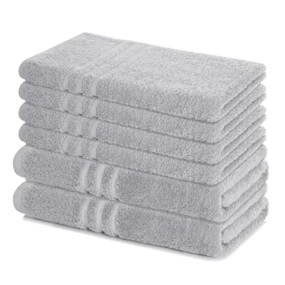 Zdjęcie produktu dla Zestaw ręczników Lavea® Elena, 6-częściowy, 100% bawełna - 4 ręczniki 50x100 cm, 2 duże ręczniki 70x140 cm, zestaw ręczników - kolor srebrny