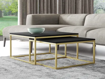 Image de Lot de 2 tables basses RYSIA - or / noir molet