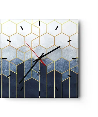 Produktbild von Wanduhr - Quadrat - Glasuhr - Abstraktion Figuren Geometrisch - 30x30cm - Schleichendes Uhrwerk - Lautlos - zum Aufhängen bereit - Dekoration Modern - Wanddekoration aus Glas - C3AC30x30-5135