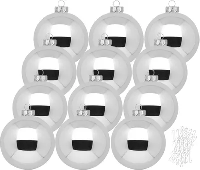 Produktbild von Weihnachtskugeln Shiny Silver 12 Stk 8cm + Haken