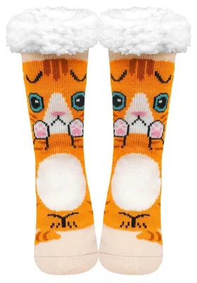 Produktbild von Stoppersocken Damen Winter Warm Anti-Rutsch 35-41 Weiß Katze