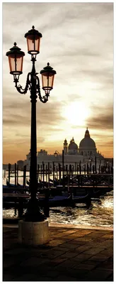Produktbild von Wallario Premium Glasbild, freischwebende Optik, kräftige Farben, Größe 80 x 32 cm Motiv Venedig - Lagune bei Sonnenuntergang