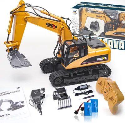 Zdjęcie produktu dla Zdalnie sterowana koparka zdalnie sterowana, Generyczna koparka RC 1:14 z pilotem i drewnianym chwytakiem zdalnie sterowanym, koparka z łopatą dla dzieci w wieku 8+ lat, koparka piaskownica z akumulatorem i ładowarką