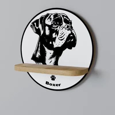 Produktbild von Rundes Wandregal BOXER DOG, Eichendekor, 34 cm breit, 34 cm hoch, 11,8 cm tief