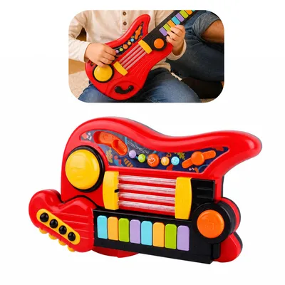 Produktbild von Kinder Gitarre Spielzeug, 2 in 1 Musikspielzeug mit Keyboard Funktion, faltbare elektronische Gitarre, Musik Lernspielzeug für Kinder ab 4 Jahre