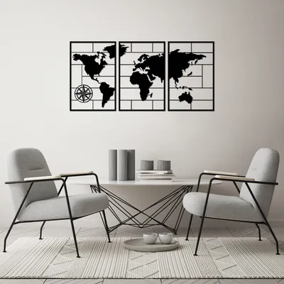 Immagine prodotto di Wallity, World- SKL2441, Nero, Altre decorazioni per la casa, 50 x 75 cm, 100% metallo (Spessore: 1