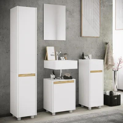 Produktbild von VCM 4-tlg. Badmöbel Set mit Waschbeckenunterschrank, Hochschrank, Midischrank & Spiegel - Cosila M