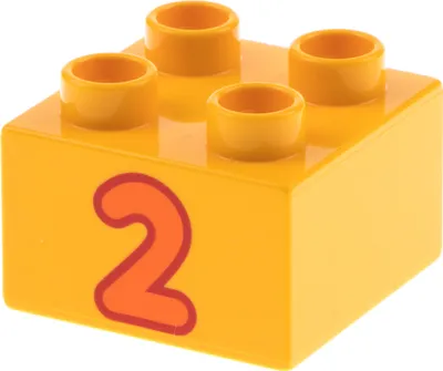 Produktbild von 1x Lego Duplo Bau Stein 2x2x1 hell orange bedruckt Nr. 2 Set 10600 3437pb063