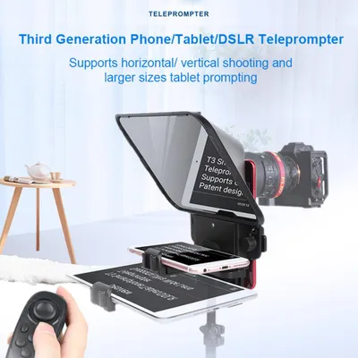 Zdjęcie produktu dla Bestview T3 Ulepszony teleprompter do smartfona / tabletu / lustrzanki cyfrowej z pierścieniem adaptera obiektywu zdalnego sterowania Obsługuje ultraszerokokątny obiektyw do przemówień scenicznych Transmisja na żywo Online Video Vlog