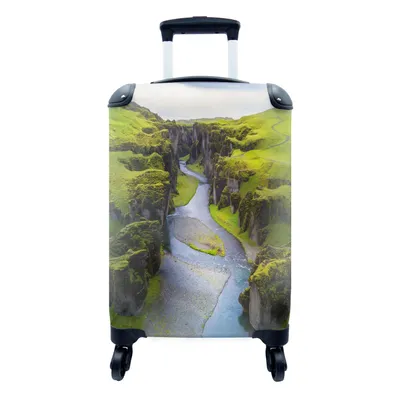Produktbild von MuchoWow® Koffer Handgepäck Trolley Rollkoffer Kleine Reisekoffer mit 4 Rollen - Vogelperspektive auf Fjaðrárgljúfur in Island - Cabin Size < 55x40x23 cm & 55x40x20 cm - Fotokoffer - Kabinenkoffer - Boardgepäck - Reise-Box - Reisekoffer - Reisegepäck - Koffer mit Bild - Trolley für Kinder