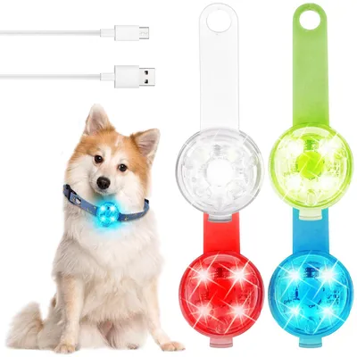 Produktbild von GAOUTO 4 Stück Hundelicht Leuchtanhänger, 4 Modi USB Aufladbar LED Blinklicht Hundelicht, wasserdichte Leuchtanhänger Hund, Sicherheitslicht LED Hundehalsband Lichter für nächtliche Hundespaziergänge