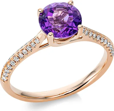 Produktbild von Ring aus 750 Rotgold Amethyst 1,32ct lila 44 Brillanten 0,15ct TW-SI Ø7mm Innenumfang 54mm  Ø17.2mm