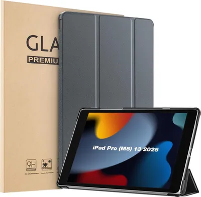 Produktbild von Schutzhülle + 2x 9H Display Glas für Apple iPad Pro 8. Gen (M5) 2025 13 Zoll Cover Case Schutz Tablet Farbe: Grau