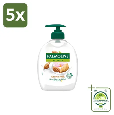 Produktbild von 5 x Palmolive Flüssigseife Amandelmilch und Aloe Vera - 300 ml - Großpackung - 5 Stücke