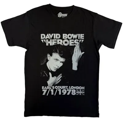 Image de David Bowie - T-shirt officiel du groupe - Heroes Earls Court, petit, noir