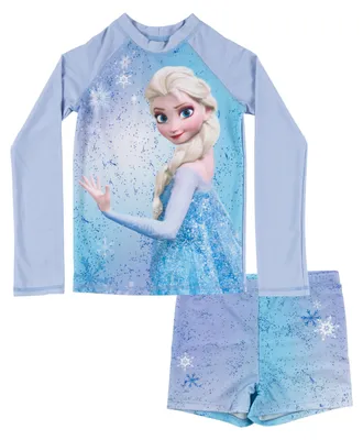 Produktbild von Disney Die Eiskönigin Schwimmset UV-Schutz 50 für Mädchen - Elsa Frozen Kinder Badeanzug Badeset langarm Shirt und Hose Zweiteiler Blau 134-140
