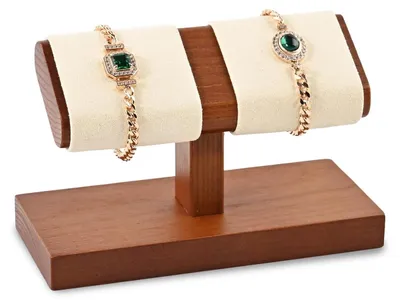 Image de Support pour montres en bois - Présentoir à bijoux - Présentoir à montres pour 2 montres - Rangement à montres - Présentoir à bijoux - Dimensions : 15,5 x 7 x 9,7 cm