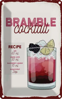 Produktbild von vianmo Blechschild 18x12 cm Bramble Cocktail Recipe Gin