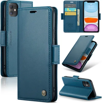 Produktbild von iPhone 11 Hülle, Leder Brieftasche Kartenfach Schutzhülle mit Standfunktion für iPhone 11 Blau