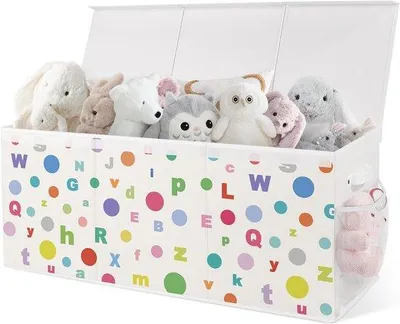 Produktbild von Spielzeugbox Aufbewahrungsbox 96 x 32 x 40 cm - Polkapunkte - faltbar - Platzsparend für Kinderzimmer - m-shop