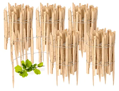 Produktbild von Gartenzaun zum Stecken aus Haselnüsse Zaun Garten Staketenzaun Beeteinfassung Holz  GD-0156 (5 Stück, 50 cm x 500 cm)